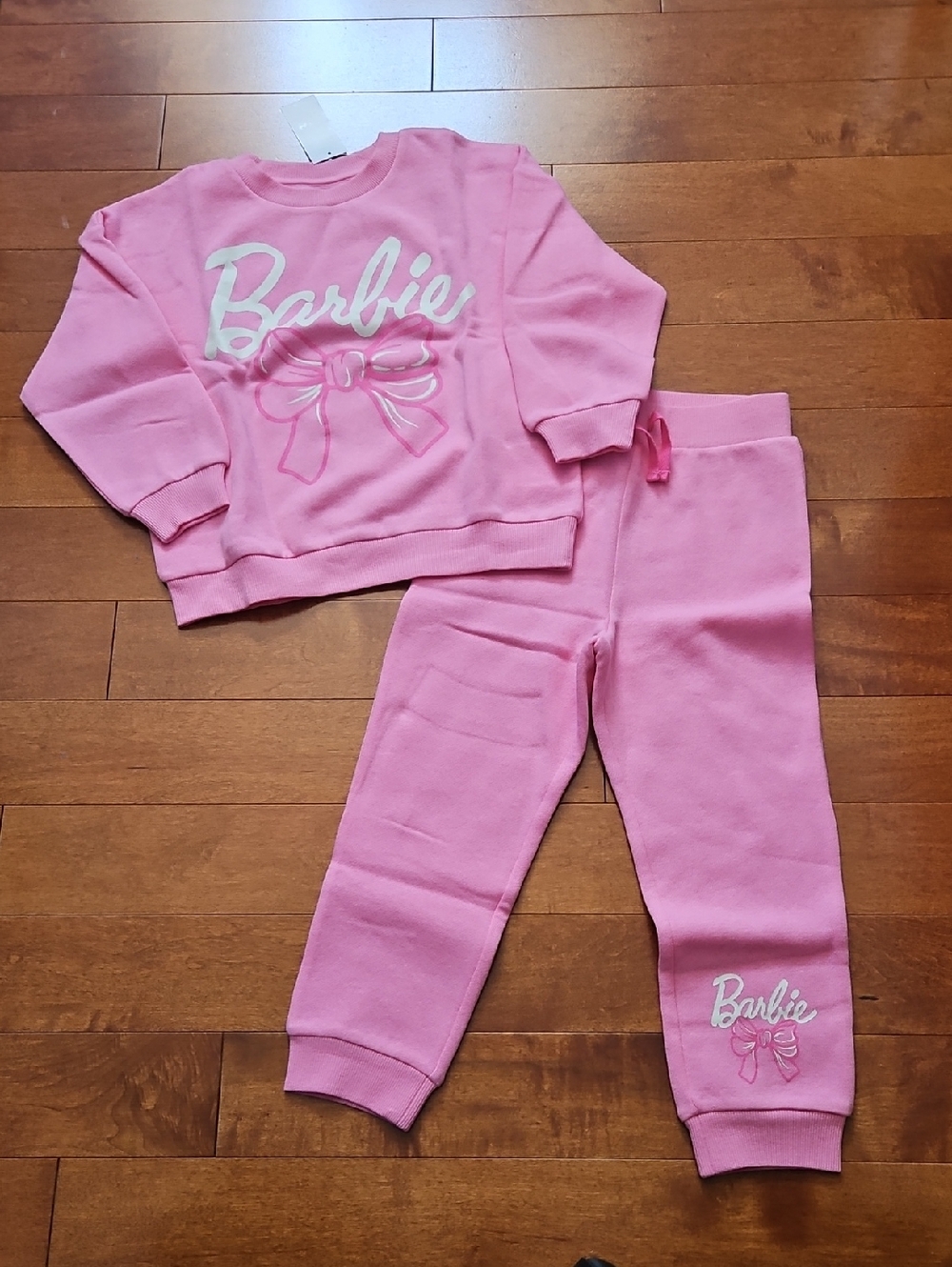 Nwt Girl Barbie Pink Sweatshirt and Jogger Set with White Logo Bow